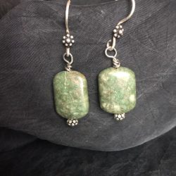 Green stone with accented silver beads earrings